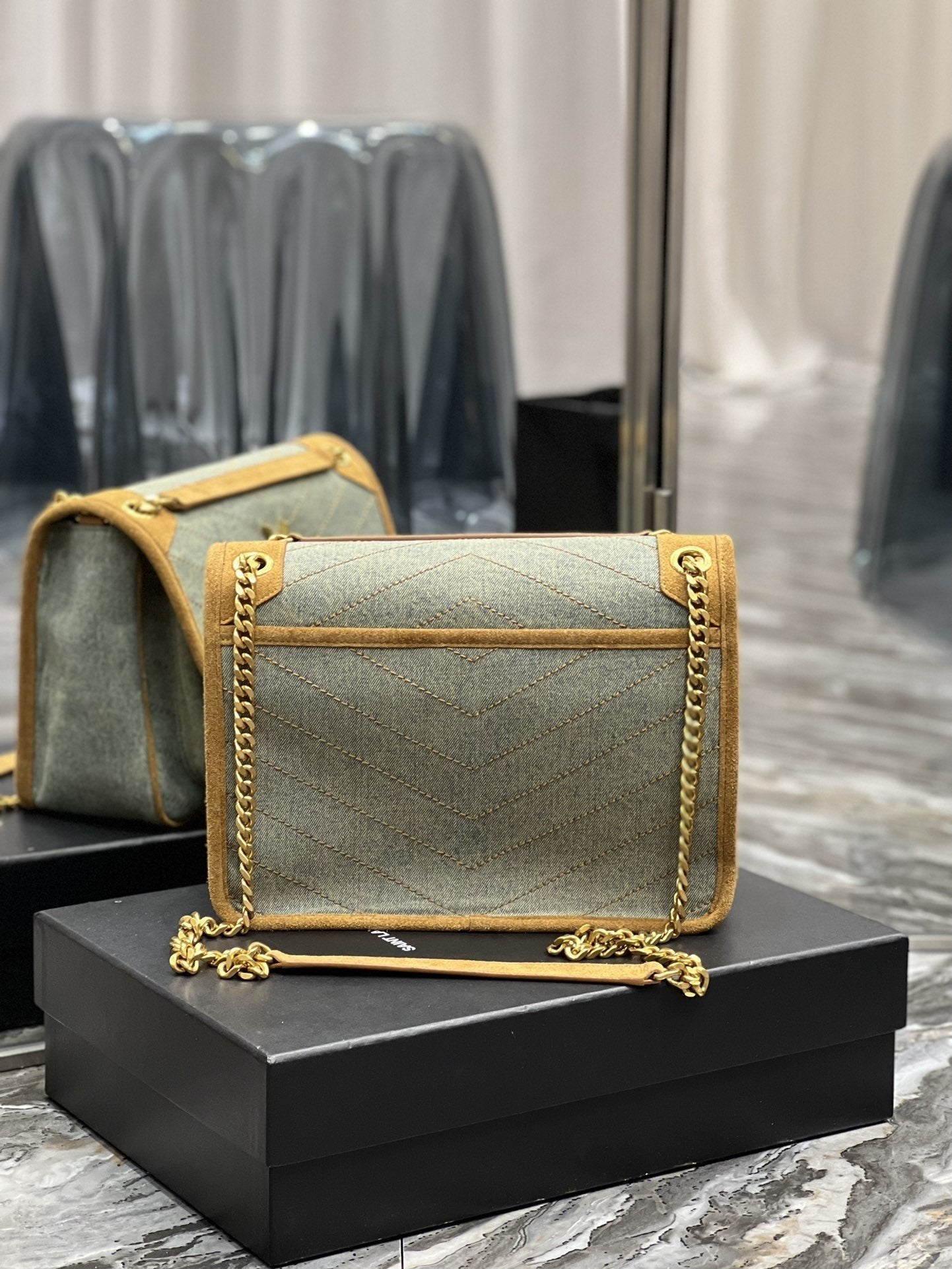 Saint Laurent Niki Medium Chain Bag In Canvas For Women 28cm YSL