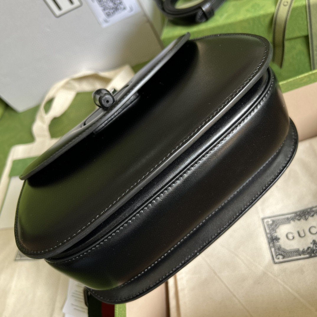 Gucci Bamboo 1947 Small Top Handle Bag Black For Women 8.3in/21cm