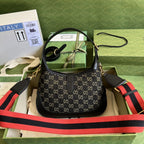 Gucci Jackie 1961 Small Shoulder Bag Black And Ivory GG Denim Jacquard For Women 11in/28cm