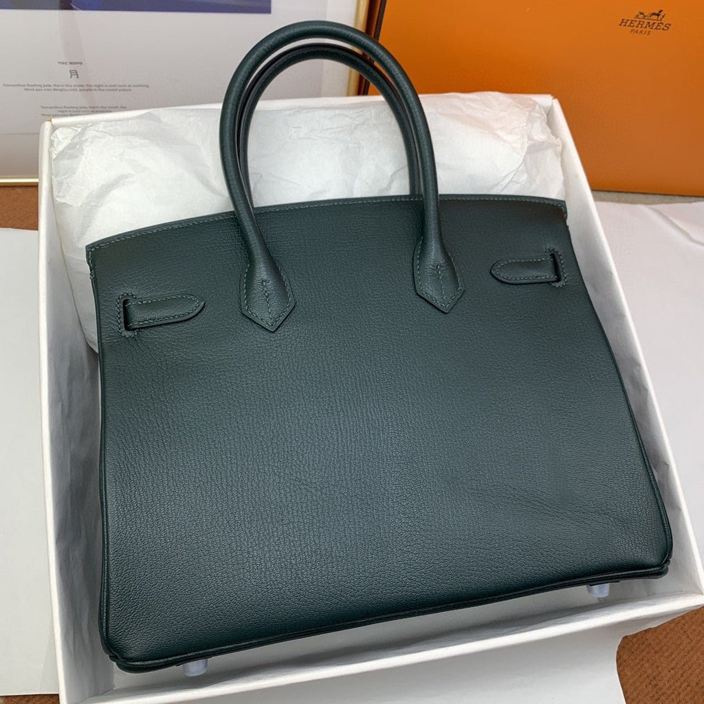 Hermes Birkin Nata Swift Dark Green For Women Silver Toned Hardware 11.8in/30cm