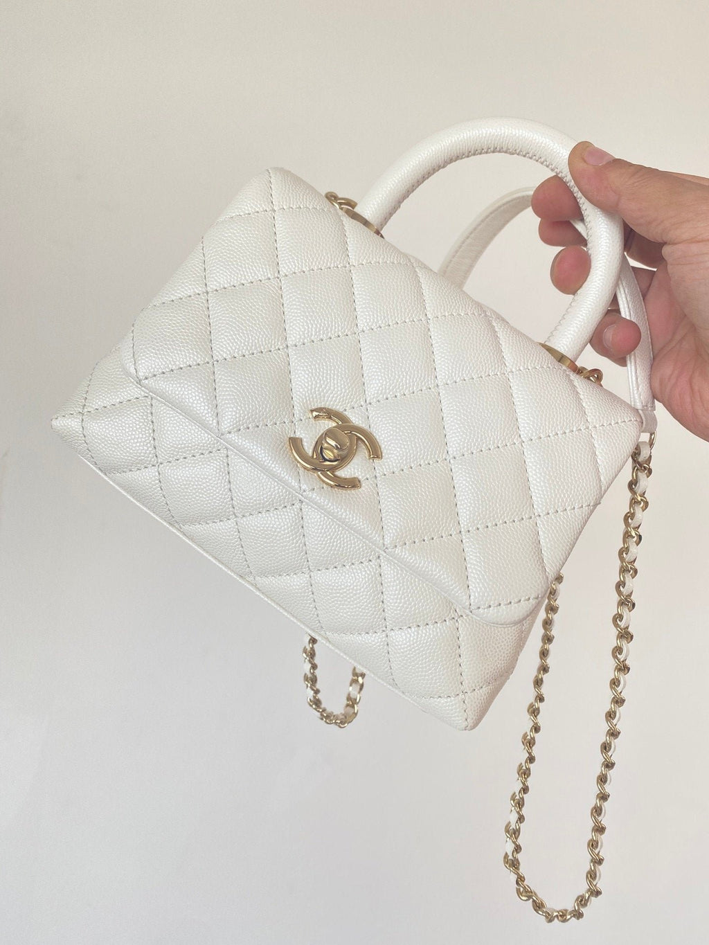 Chanel Flap Bag With Top Handle 19cm White