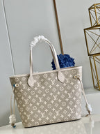 Louis Vuitton Neverfull MM Monogram Empreinte Kaki / Beige For Women, Women’s Handbags, Tote Bags 31cm LV M46102