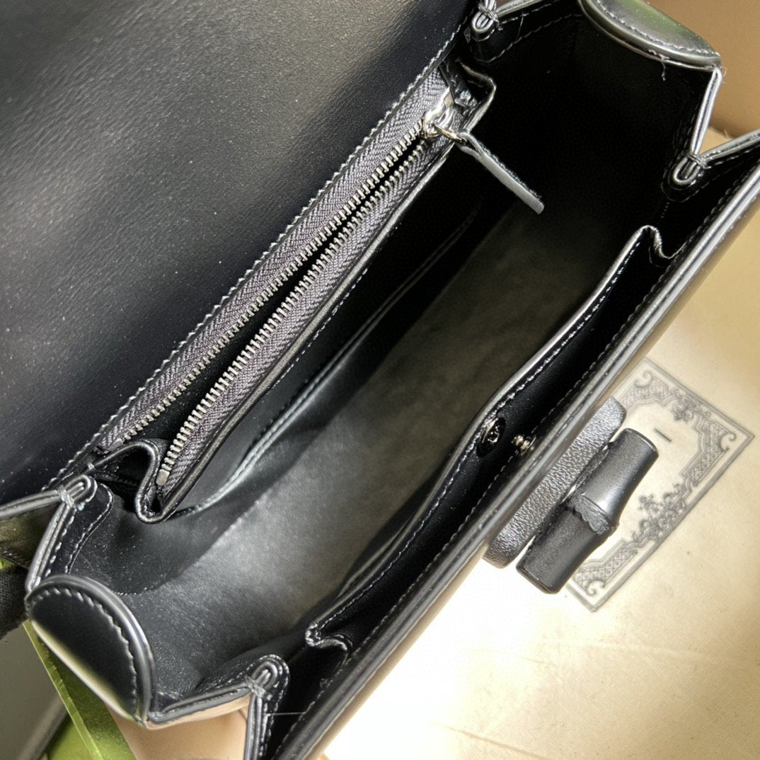 Gucci Bamboo 1947 Small Top Handle Bag Black For Women 8.3in/21cm