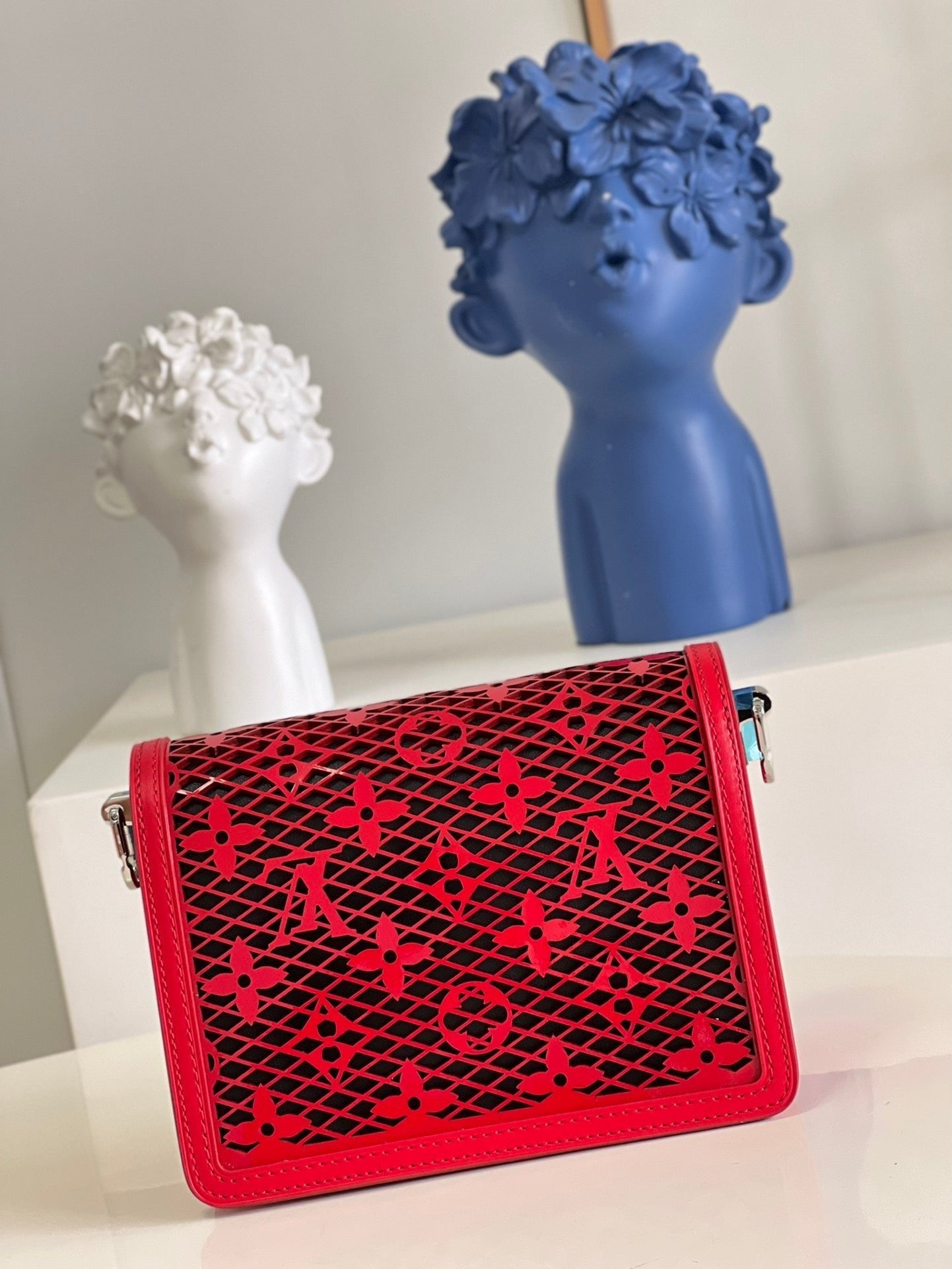 Louis Vuitton Limited Dauphine MM Bags By Nicolas Ghesquière With Monogram Lace Red For Women 25cm
