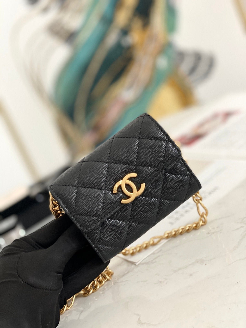 Chanel Flap Bag Mini Gold 12cm Black