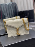 Saint Laurent Cassandra Medium Chain Bag In Grain De Poudre Embossed 22cm Beige