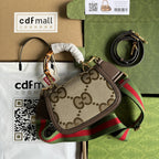 Gucci Bamboo 1947 Jumbo GG Small Top Handle Bag Camel And Ebony Jumbo GG Canvas Brown For Women 8.3in/21cm