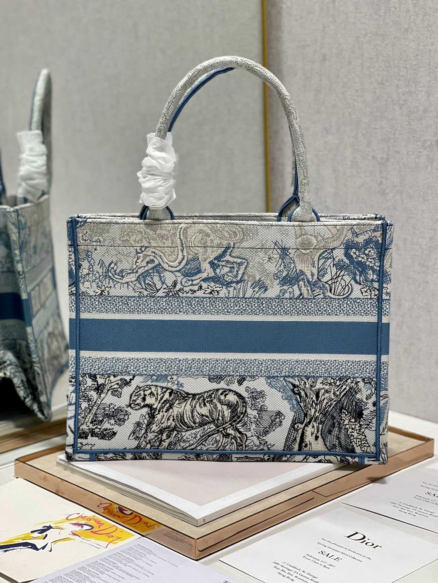 Christina Dior Medium Book Tote Bag 36cm Blue