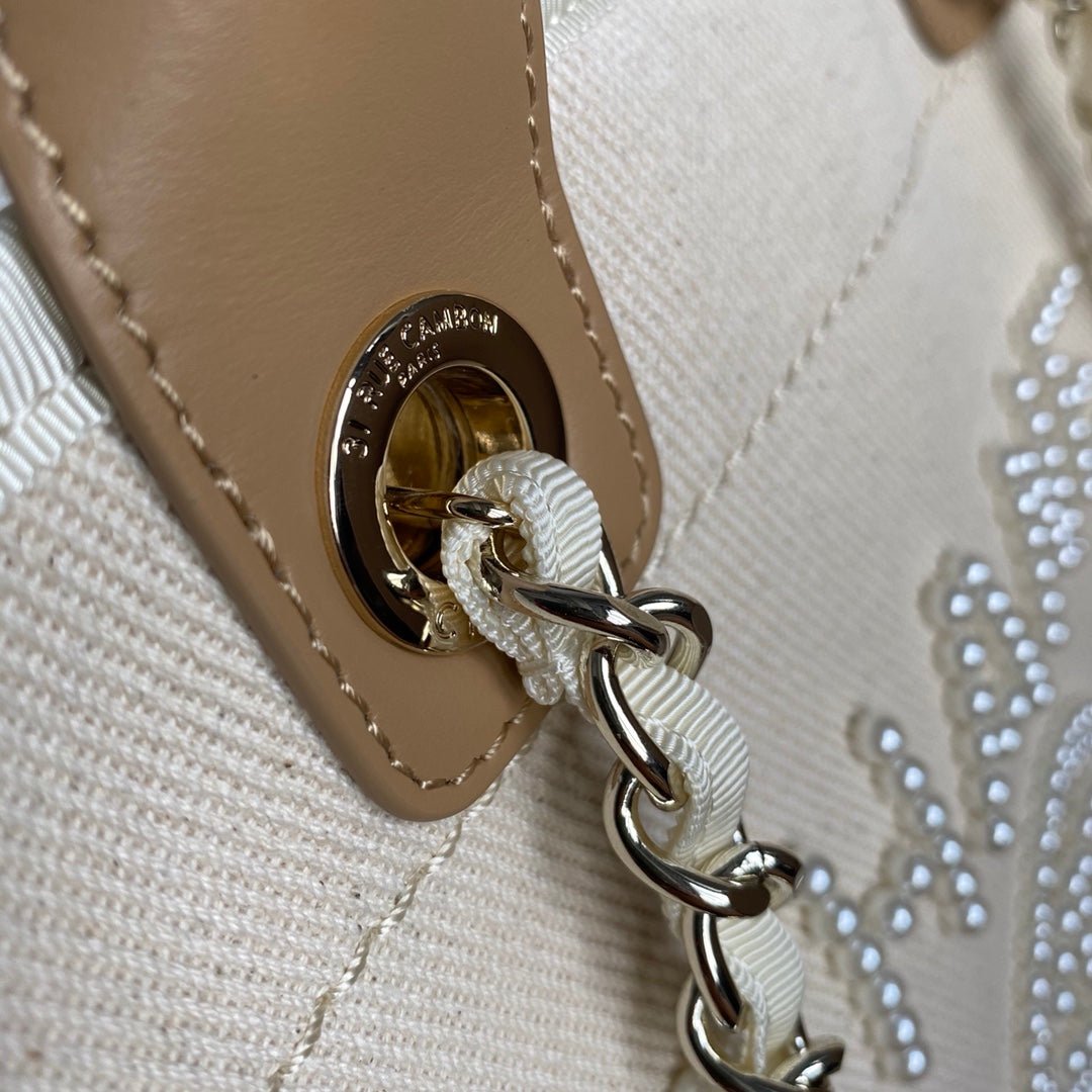 Chanel Deauville Tote 40cm Tweed Bag with Pearl Embroidery Spring/Summer Collection White