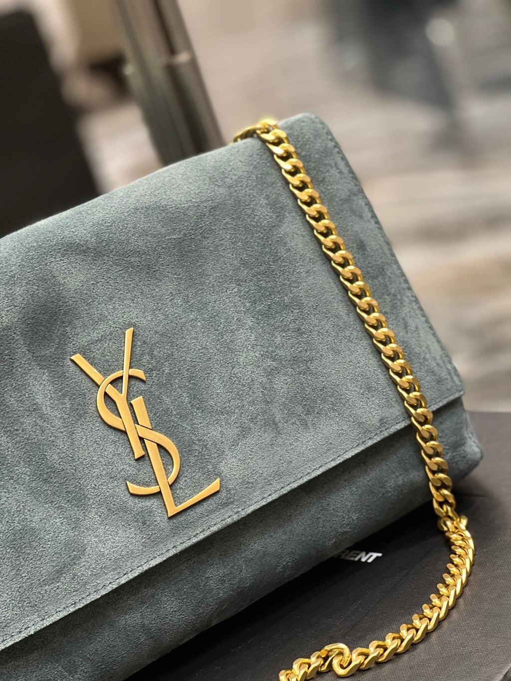 Saint Laurent Kate Medium Reversible Chain Bag In Suede With Gold Hardware 28cm