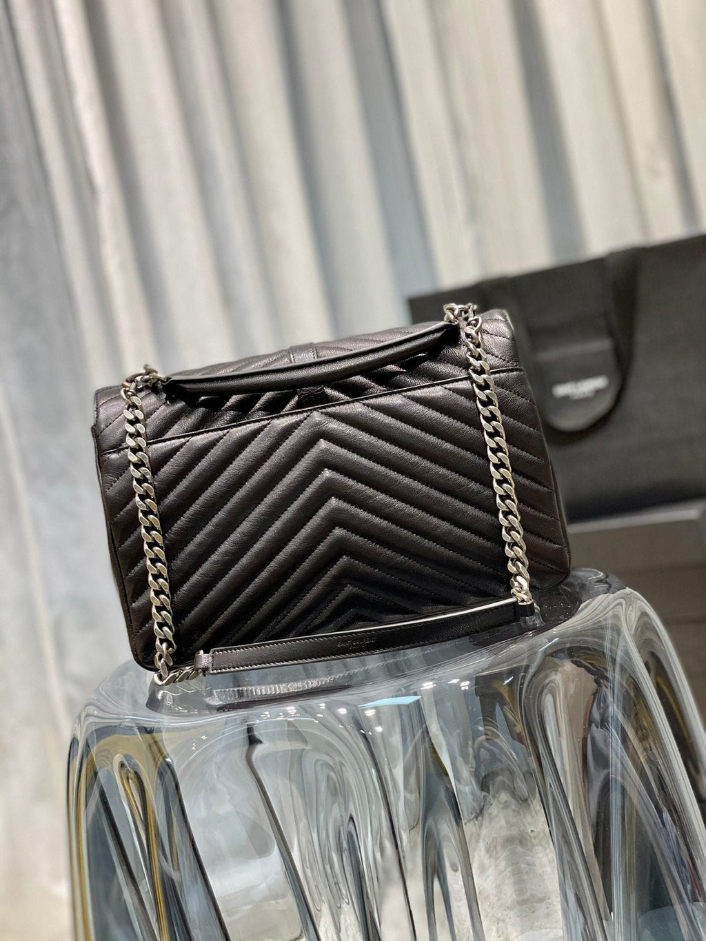 Saint Laurent College Large Chain Bag With Silver Hardware 32cm