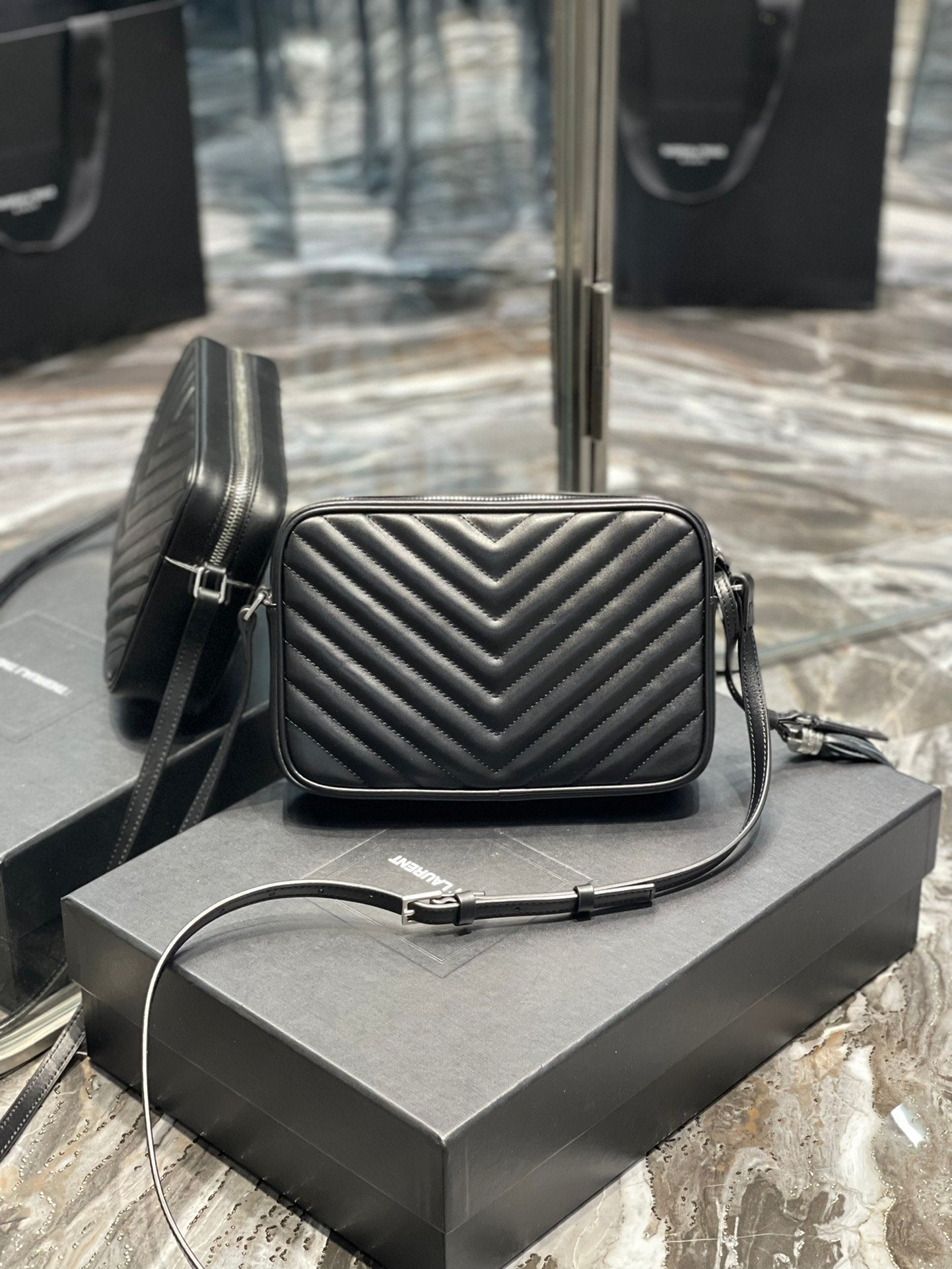 Saint Laurent Lou Camera Bag With Silver Hardware 23cm