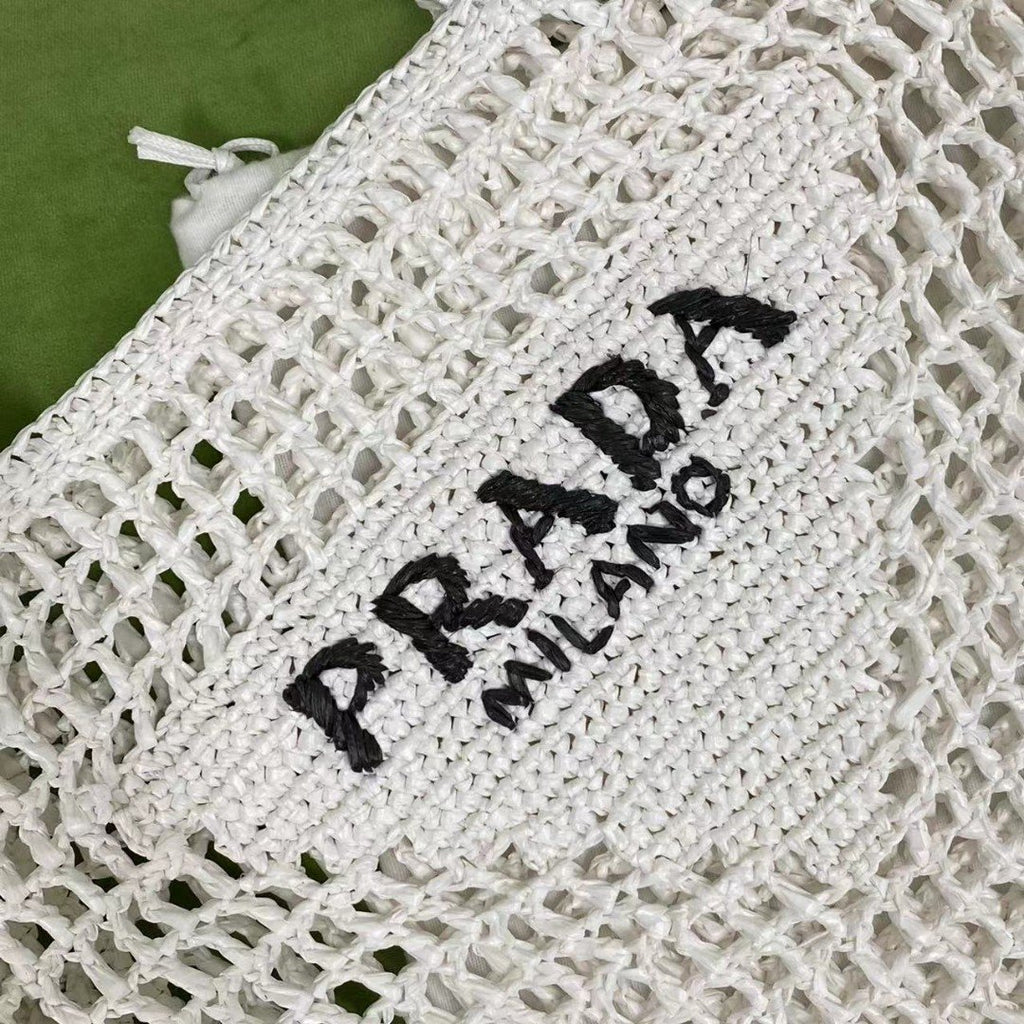 Prada Raffia Tote Bag White For Women, Women’s Bags 14.9in/38cm