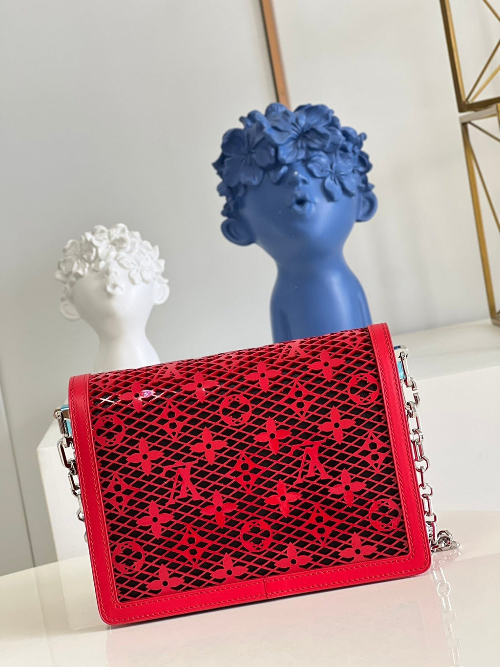 Louis Vuitton Mini Dauphine Bags By Nicolas Ghesquière With Monogram Lace Red For Women 20cm LV M20359