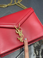 Saint Laurent Cassandra Medium Chain Bag In Grain De Poudre Embossed 22cm Red