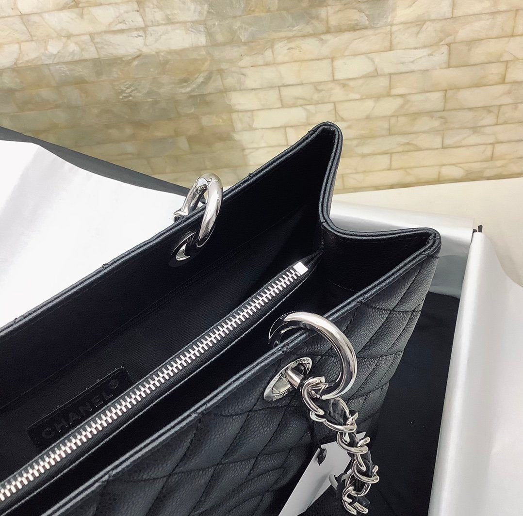 Chanel Classic Tote Bag Silver Hardware 34cm Black