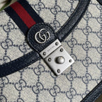 Gucci Ophidia Small Top Handle Bag Beige And Blue GG Supreme Canvas For Women 10in/25cm
