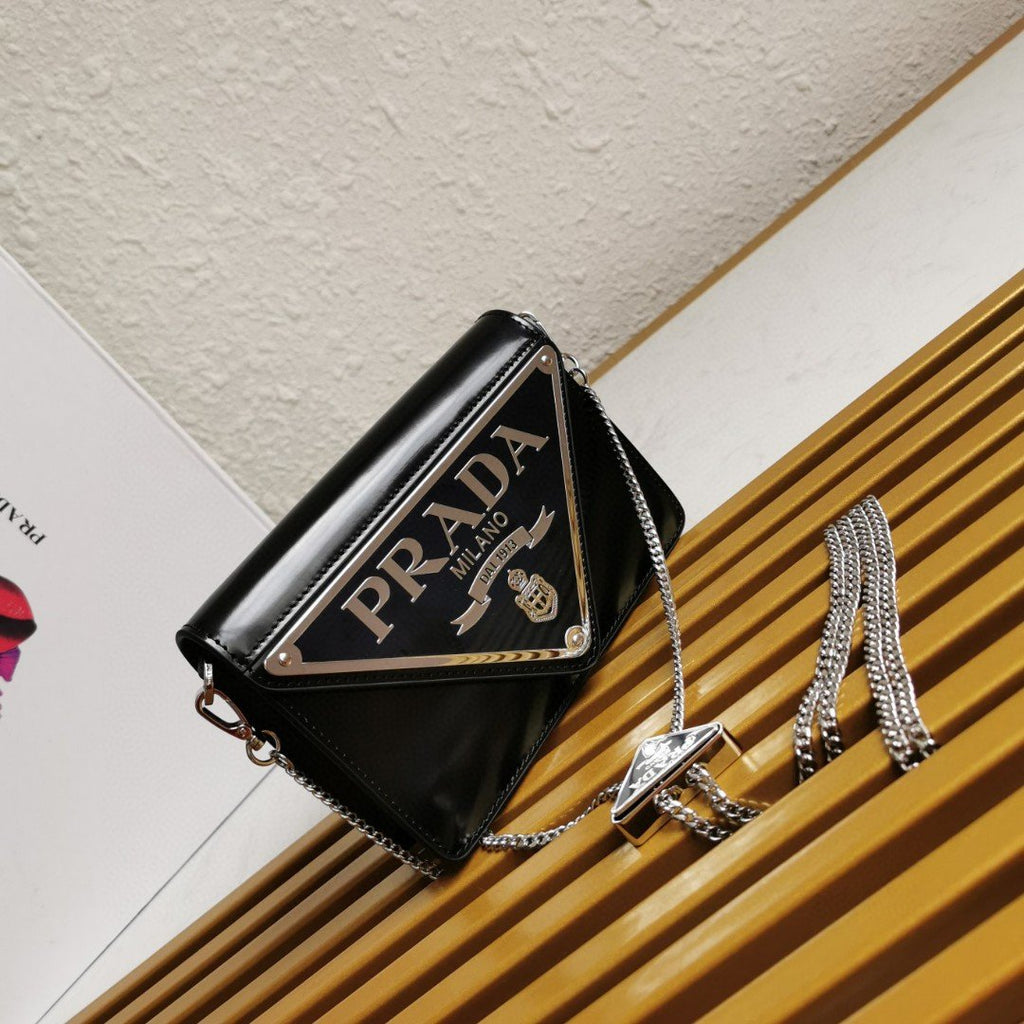 Prada Brushed Shoulder Bag Black For Women, Women’s Bags 6.7in/17cm