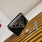 Prada Brushed Shoulder Bag Black For Women, Women’s Bags 6.7in/17cm