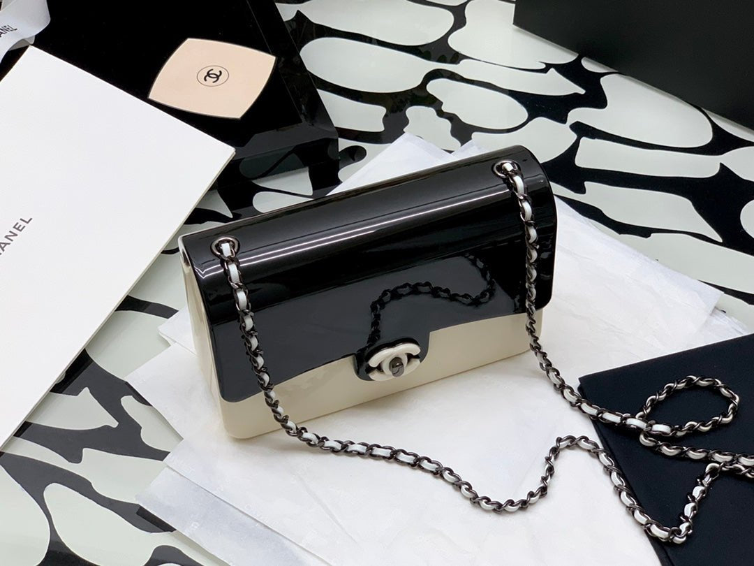 Chanel Black Ivory Hard Evening Plastic Small Evening Shoulder Flap Bag 18cm