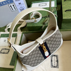 Gucci Jackie 1961 Small Shoulder Bag Beige And Ebony GG Supreme Canvas For Women 11in/28cm