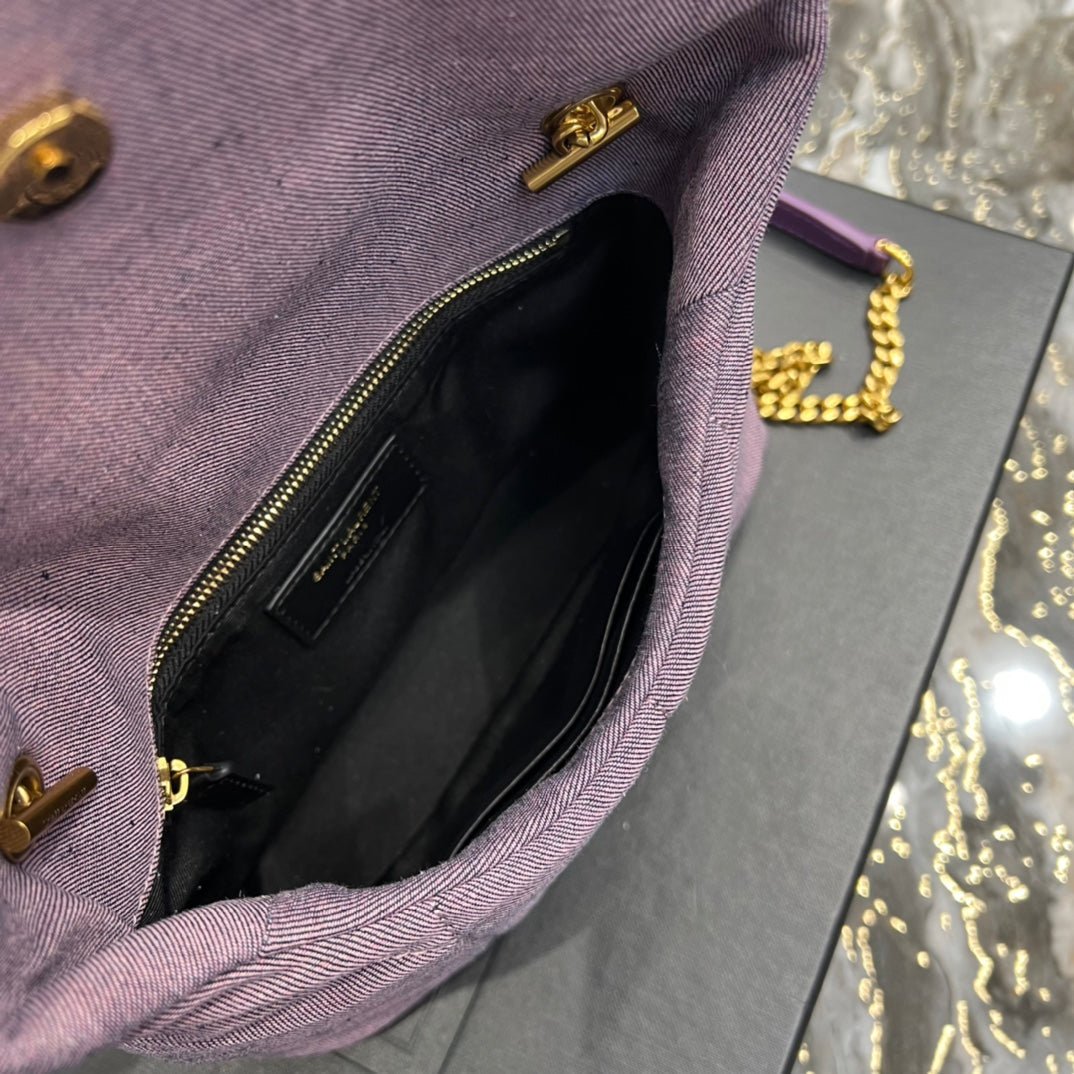 Saint Laurent Puffer Small Chain Bag In Denim 23cm