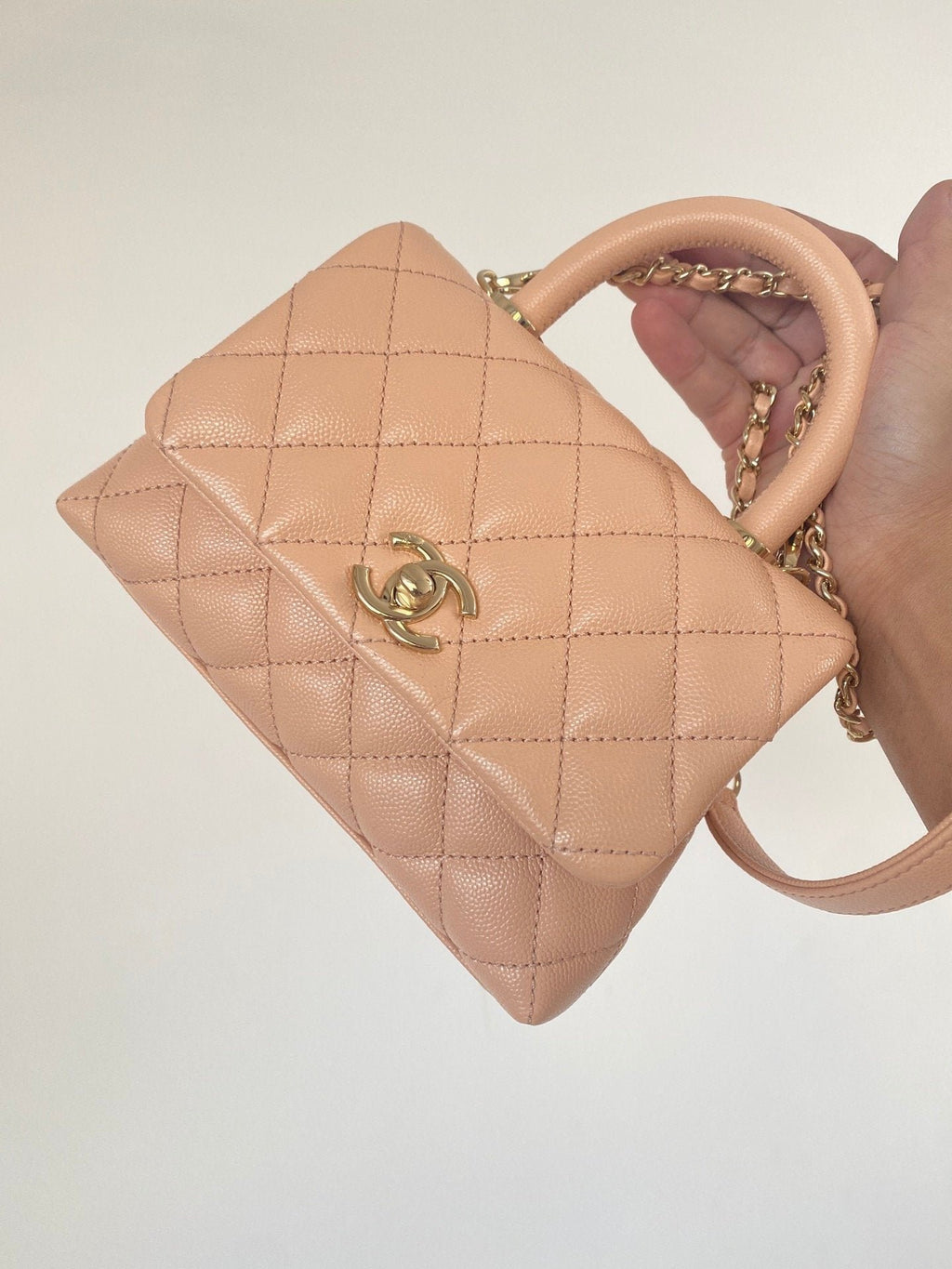 Chanel Flap Bag With Top Handle 19cm Light Brown