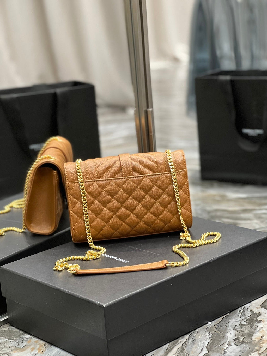 Saint Laurent Small Bag In Mix Matelasse 21cm Brown