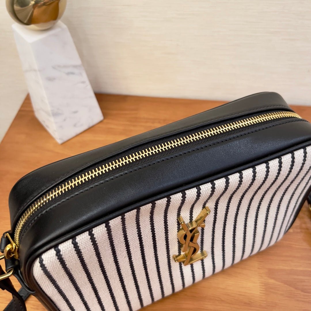 Saint Laurent Lou Camera Bag In Canvas Black And White For Women 23cm YSL 612542FAACG9583