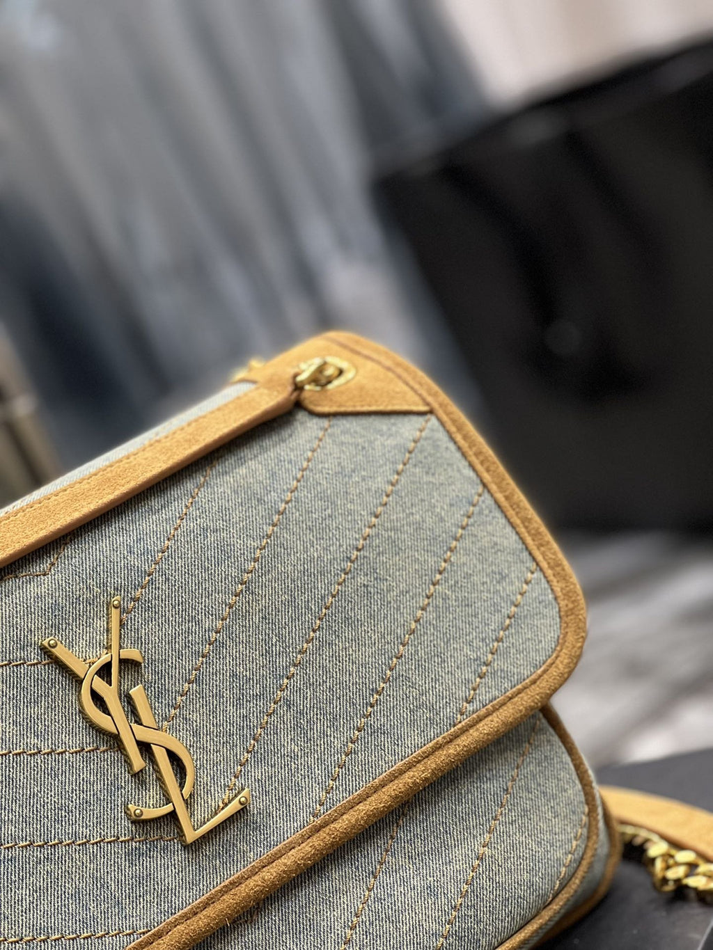 Saint Laurent Niki Medium Chain Bag In Canvas For Women 28cm YSL