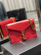 Saint Laurent Cassandra Medium Chain Bag In Grain De Poudre Embossed 22cm Red