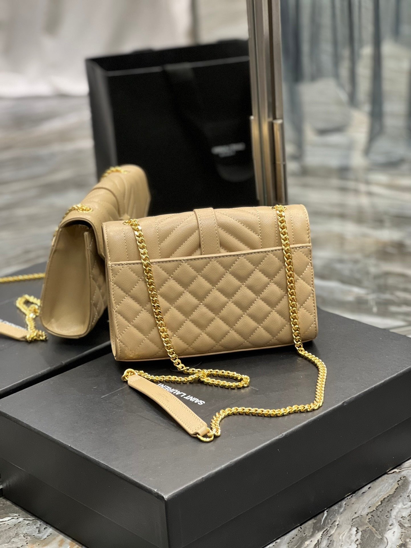 Saint Laurent Small Bag In Mix Matelasse 21cm Beige