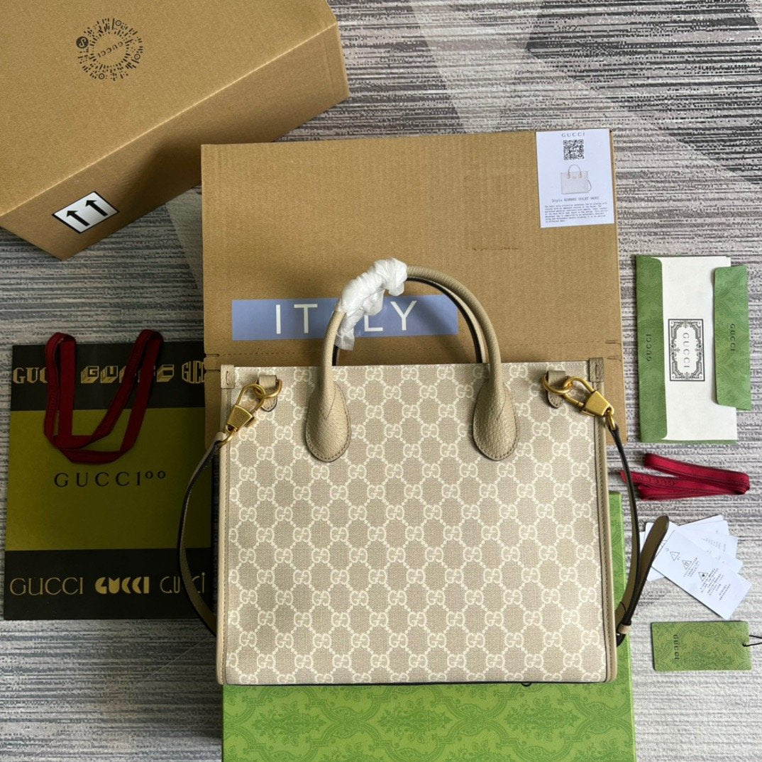 Gucci Small Tote Bag With Interlocking G Beige For Women, Women’s Bags 12.2in/31cm