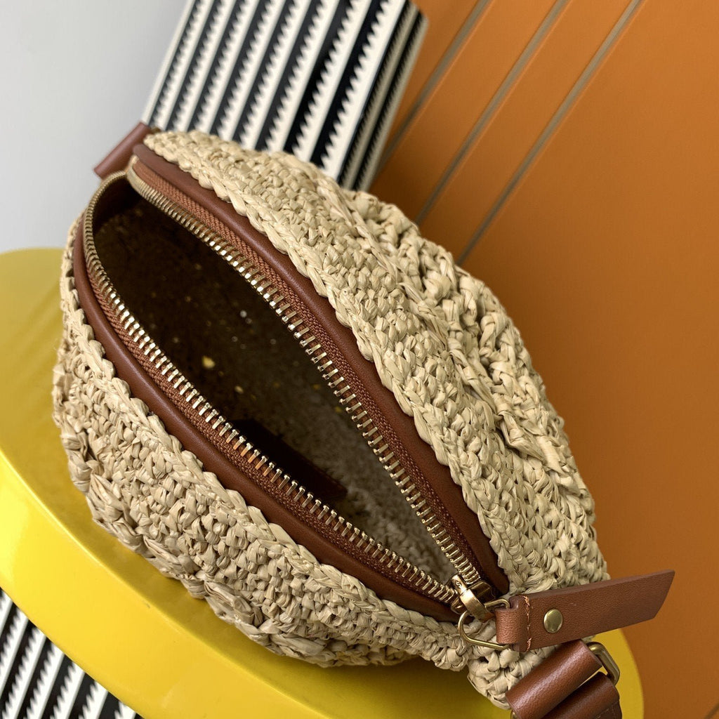 Saint Laurent Sac Rond Bag In Raffia For Women 21cm YSL Brown 685601GAAAA2080