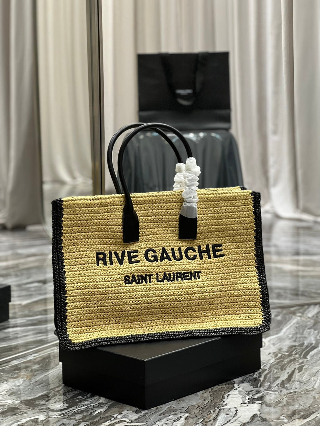 Saint Laurent Rive Gauche Tote Bag In Raffia 48cm