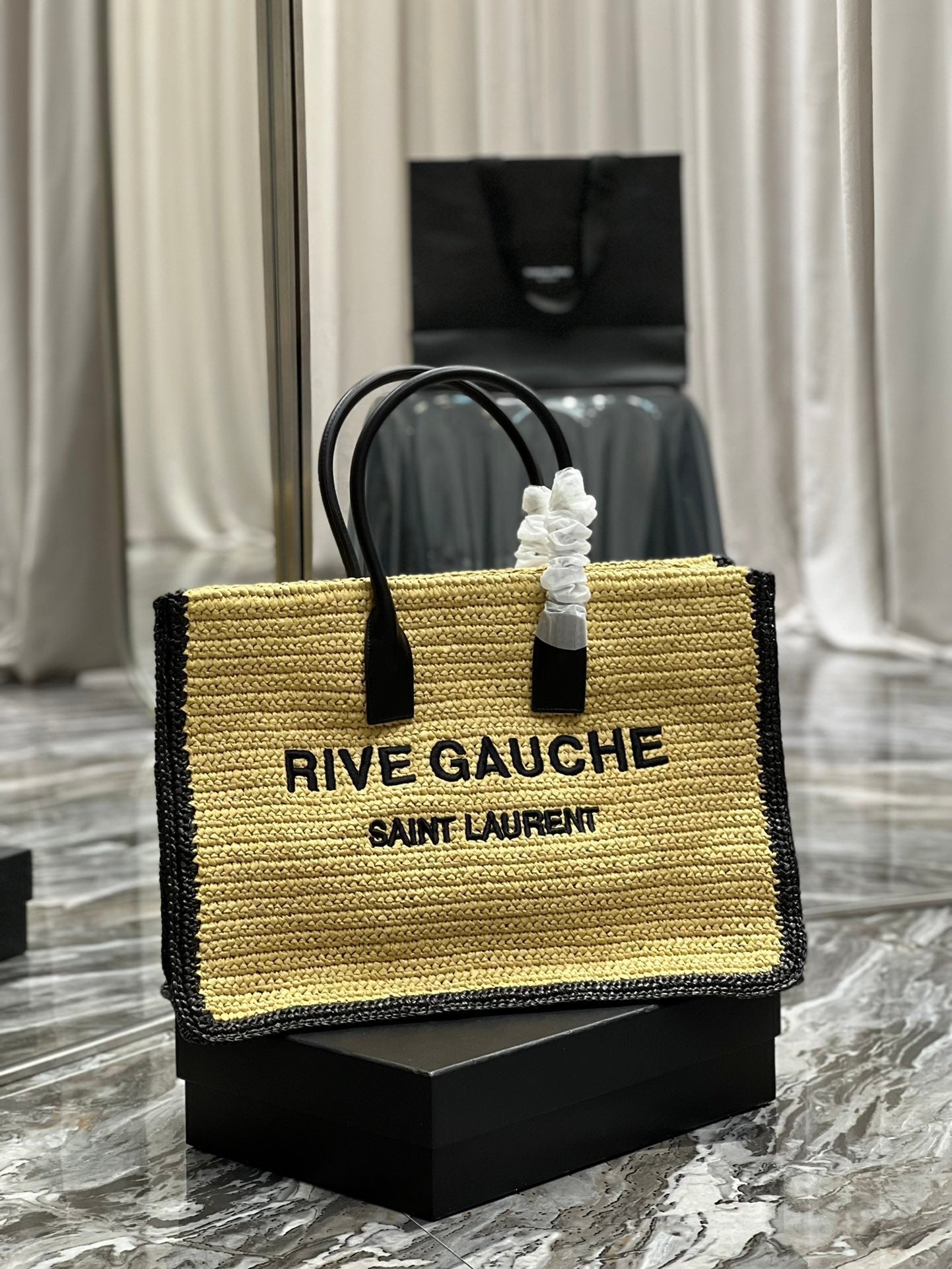 Saint Laurent Rive Gauche Tote Bag In Raffia 48cm
