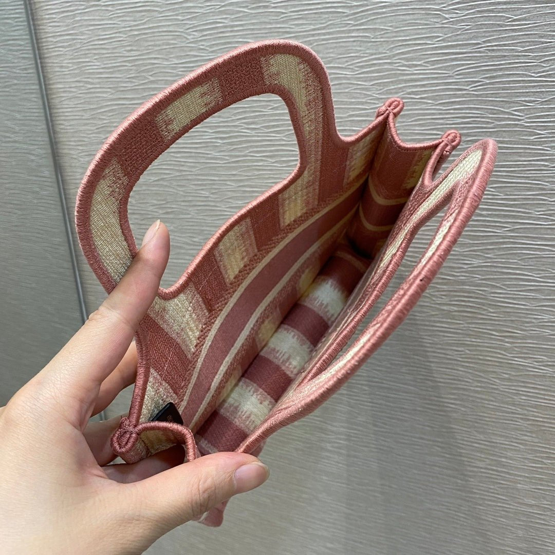 Christian Dior Pink Book Tote D-Stripes 23cm