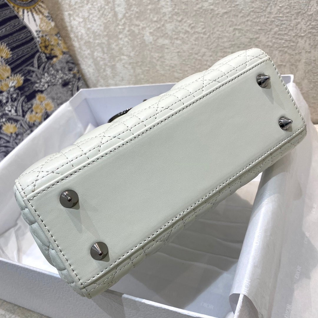 Christian Dior Lady Dior Bag Metal Hardware Spring Collection 20cm White