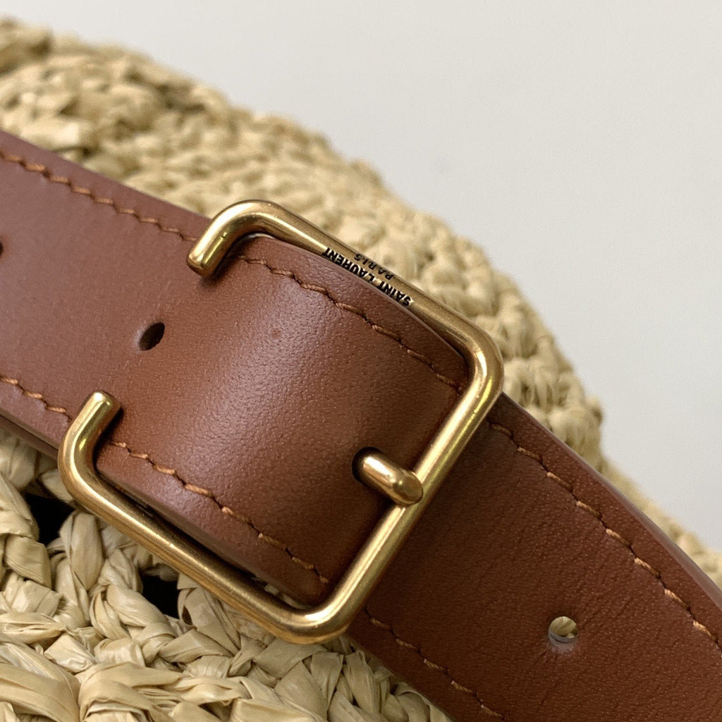 Saint Laurent Sac Rond Bag In Raffia For Women 21cm YSL Brown 685601GAAAA2080