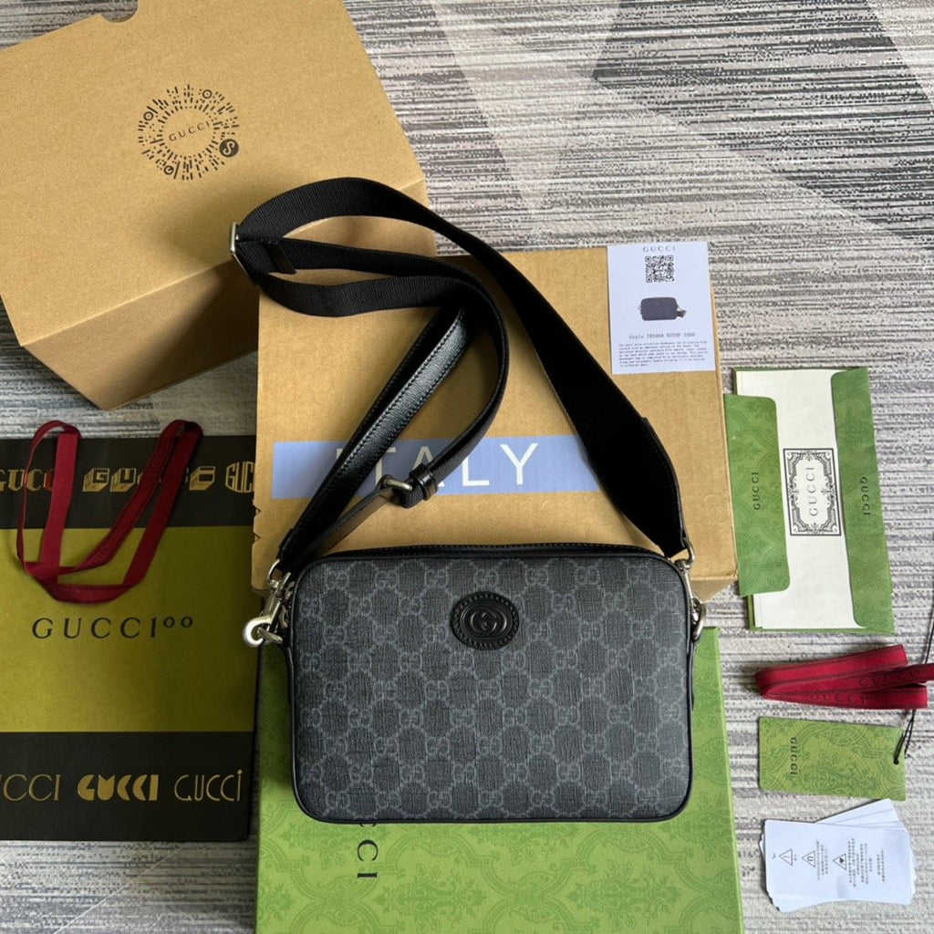 Gucci Shoulder Bag With Interlocking G Black GG Supreme Canvas For Women 9.6in/24.5cm