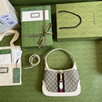 Gucci Jackie 1961 Small Shoulder Bag Beige And Ebony GG Supreme Canvas For Women 11in/28cm