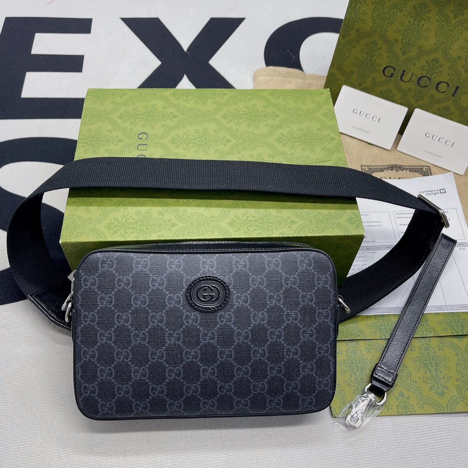Gucci Shoulder Bag With Interlocking G Black GG Supreme Canvas For Women 9.6in/24.5cm