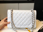 Chanel Classic Medium Flapbag Silver Hardware 26cm White
