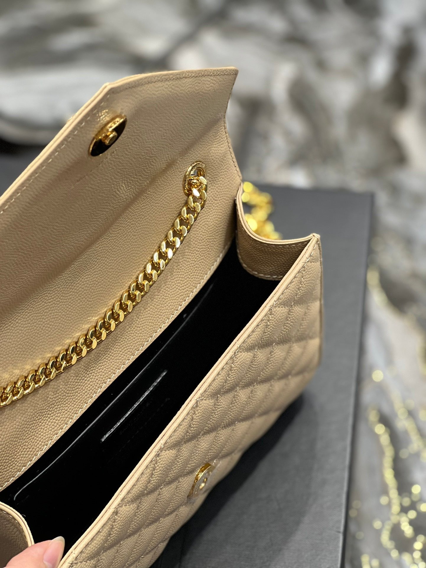 Saint Laurent Small Bag In Mix Matelasse 21cm Beige