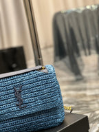 Saint Laurent Niki Medium Chain Bag In Rafia For Women 28cm Blue YSL 633187GG66W4246