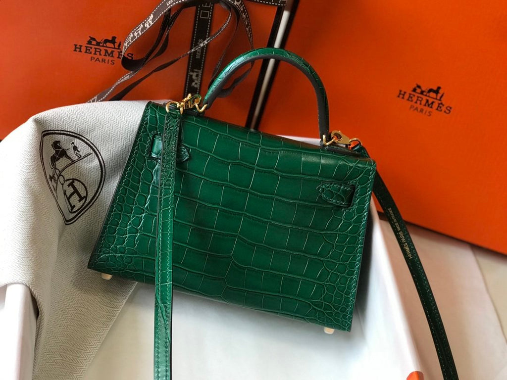 Hermes Mini Kelly 19 Green Crocodile Bag For Women, Women’s Handbags, Shoulder Bags 7.5in/19cm
