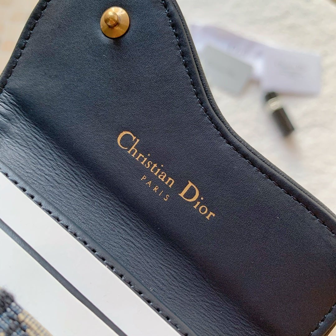 Saddle Lotus Wallet Blue Dior Oblique Jacquard 11cm