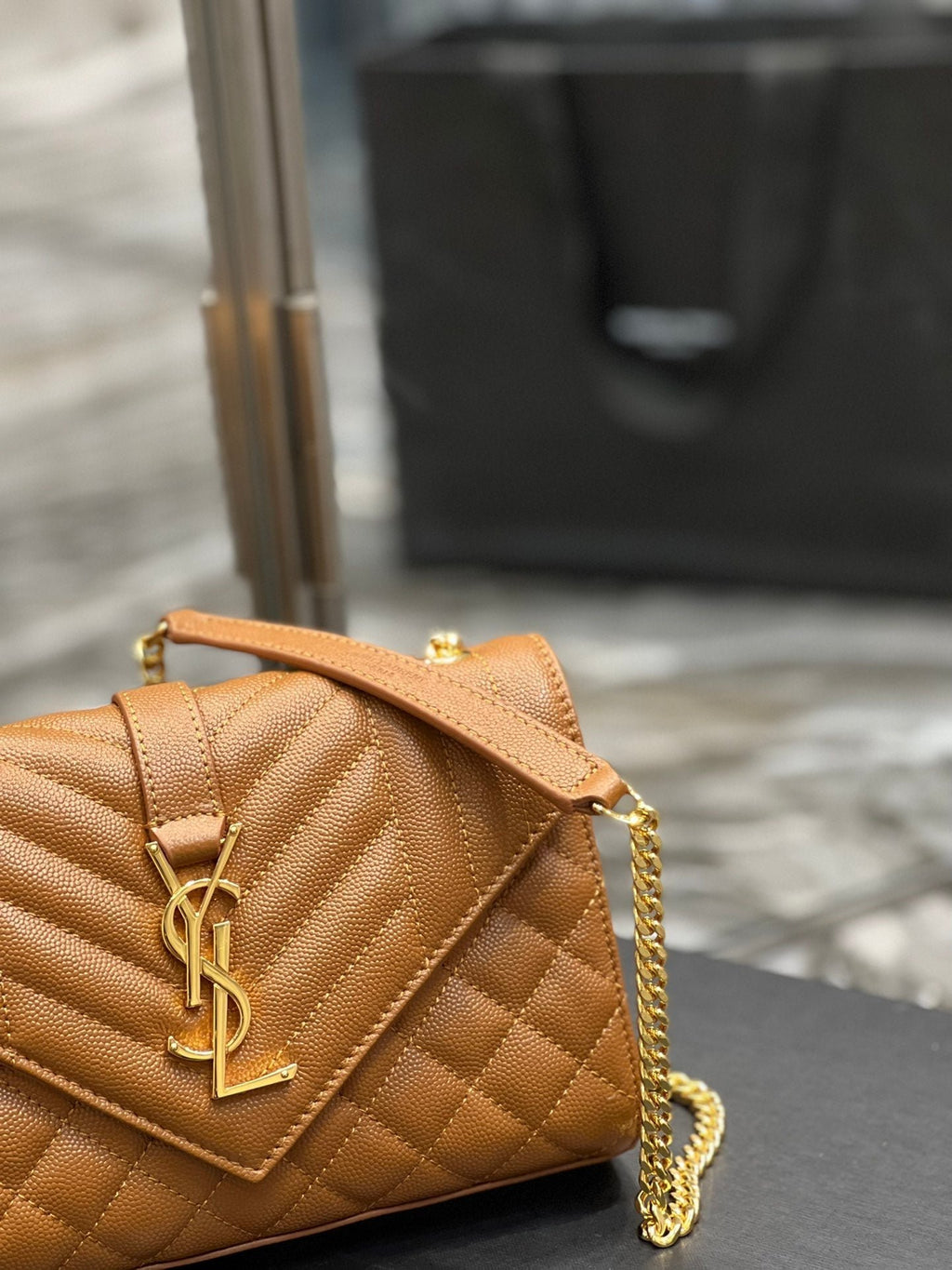 Saint Laurent Small Bag In Mix Matelasse 21cm Brown