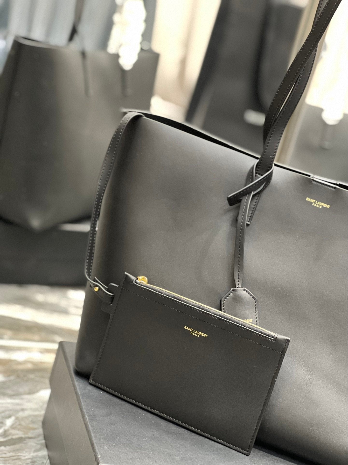 Saint Laurent Shopping Tote Bag With Gold Hardware 38cm