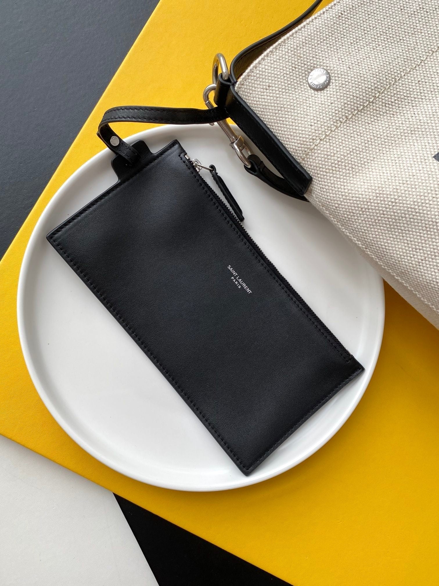 Saint Laurent Rive Gauche Bucket Bag With Black Strap 20cm